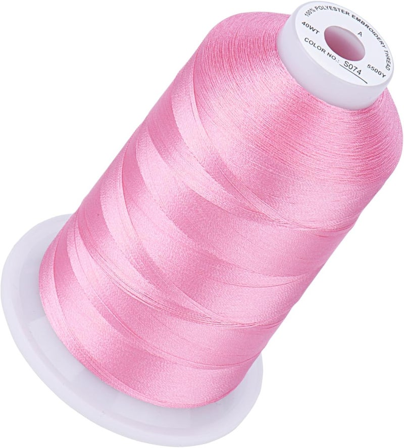 simthread 5500Yds Embroidery Thread, 5000M High-Yardage 40WT 100% Polyester Thread – 170+ Vivid Colors, High-Speed Rated – Compatible with Brother, Singer, Janome & More - Md Rose Pink S074 - Image 1
